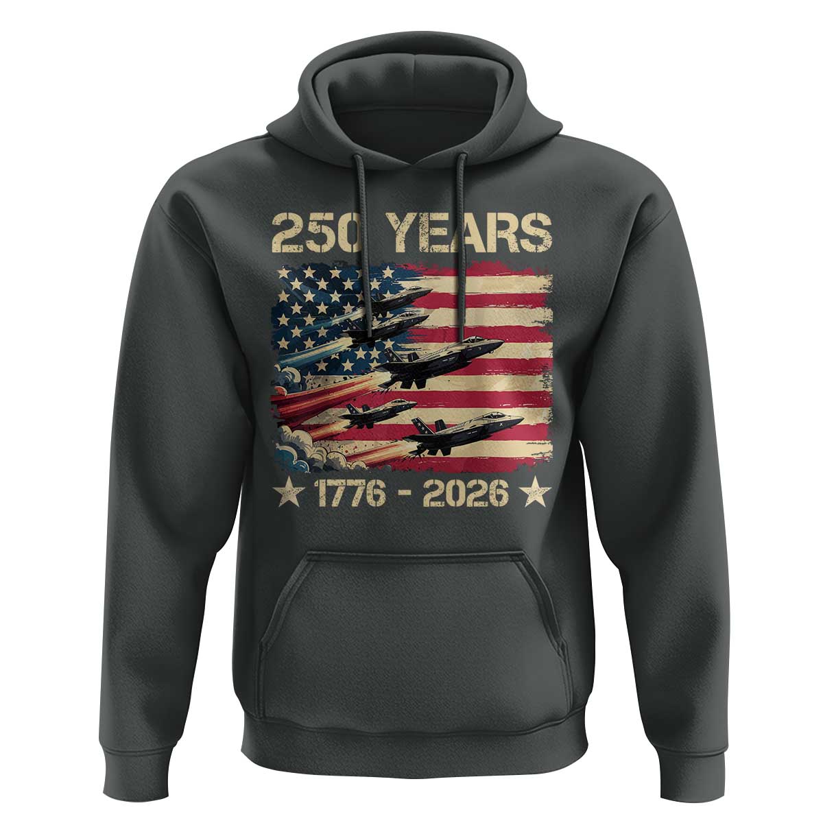 USA 250 Years 1776 2026 Patriotic Jets Trail American Flag Hoodie