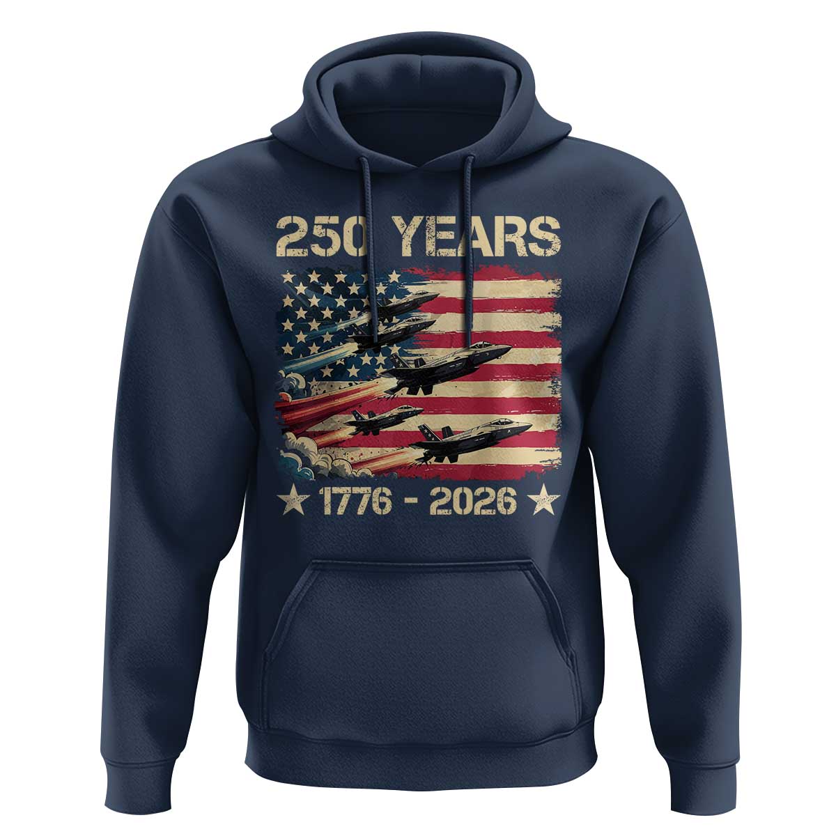 USA 250 Years 1776 2026 Patriotic Jets Trail American Flag Hoodie