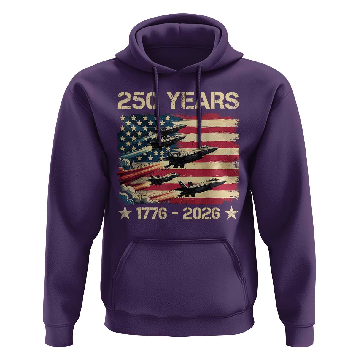 USA 250 Years 1776 2026 Patriotic Jets Trail American Flag Hoodie