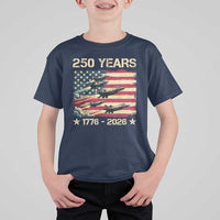 USA 250 Years 1776 2026 Patriotic Jets Trail American Flag T Shirt For Kid