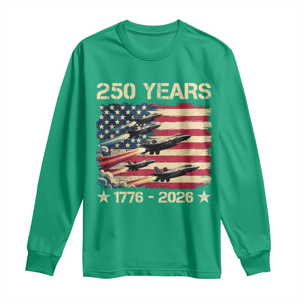 USA 250 Years 1776 2026 Patriotic Jets Trail American Flag Long Sleeve Shirt