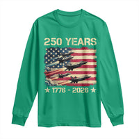 USA 250 Years 1776 2026 Patriotic Jets Trail American Flag Long Sleeve Shirt