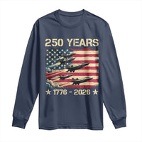 USA 250 Years 1776 2026 Patriotic Jets Trail American Flag Long Sleeve Shirt