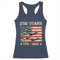 USA 250 Years 1776 2026 Patriotic Jets Trail American Flag Racerback Tank Top