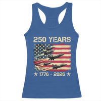 USA 250 Years 1776 2026 Patriotic Jets Trail American Flag Racerback Tank Top