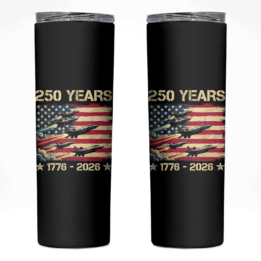 USA 250 Years 1776 2026 Patriotic Jets Trail American Flag Skinny Tumbler