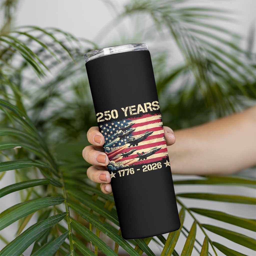 USA 250 Years 1776 2026 Patriotic Jets Trail American Flag Skinny Tumbler