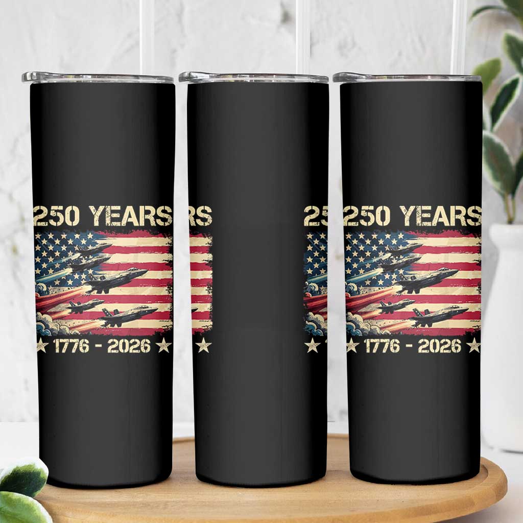USA 250 Years 1776 2026 Patriotic Jets Trail American Flag Skinny Tumbler
