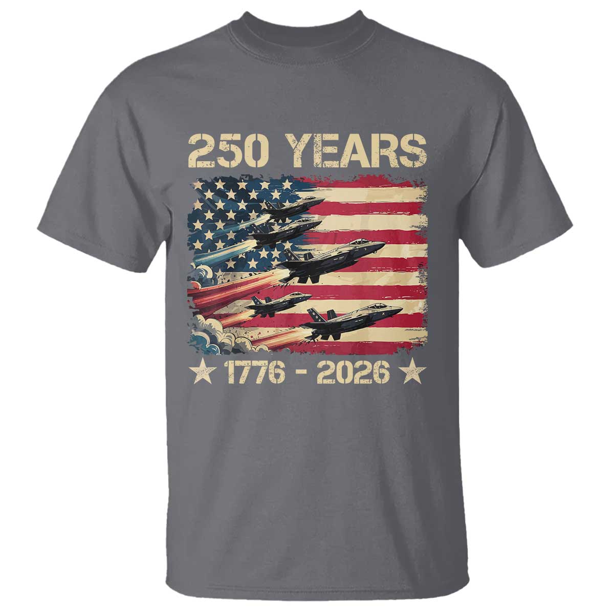 USA 250 Years 1776 2026 Patriotic Jets Trail American Flag T Shirt