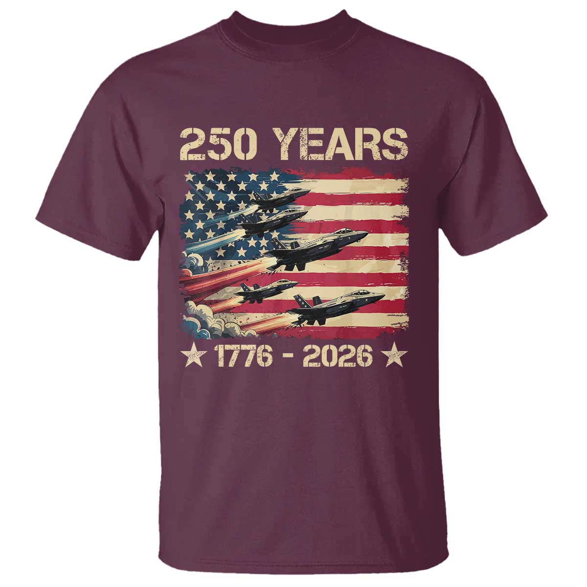 USA 250 Years 1776 2026 Patriotic Jets Trail American Flag T Shirt