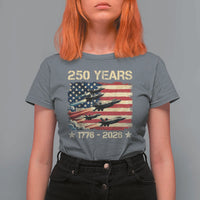 USA 250 Years 1776 2026 Patriotic Jets Trail American Flag T Shirt For Women