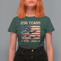 USA 250 Years 1776 2026 Patriotic Jets Trail American Flag T Shirt For Women