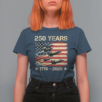 USA 250 Years 1776 2026 Patriotic Jets Trail American Flag T Shirt For Women