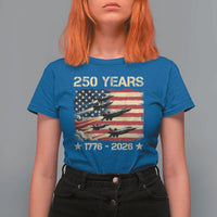 USA 250 Years 1776 2026 Patriotic Jets Trail American Flag T Shirt For Women