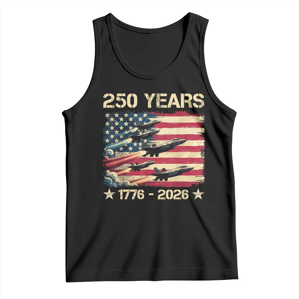 USA 250 Years 1776 2026 Patriotic Jets Trail American Flag Tank Top