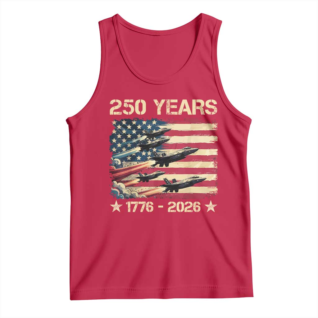 USA 250 Years 1776 2026 Patriotic Jets Trail American Flag Tank Top