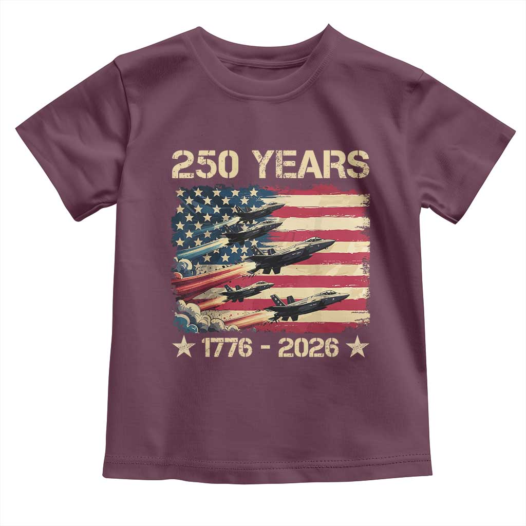 USA 250 Years 1776 2026 Patriotic Jets Trail American Flag Toddler T Shirt
