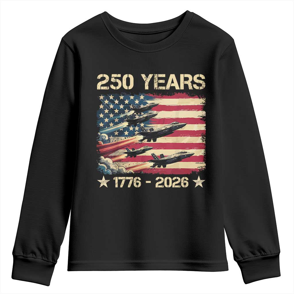 USA 250 Years 1776 2026 Patriotic Jets Trail American Flag Youth Sweatshirt