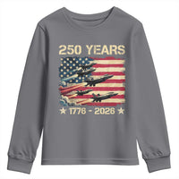 USA 250 Years 1776 2026 Patriotic Jets Trail American Flag Youth Sweatshirt