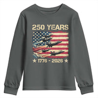 USA 250 Years 1776 2026 Patriotic Jets Trail American Flag Youth Sweatshirt