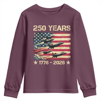 USA 250 Years 1776 2026 Patriotic Jets Trail American Flag Youth Sweatshirt