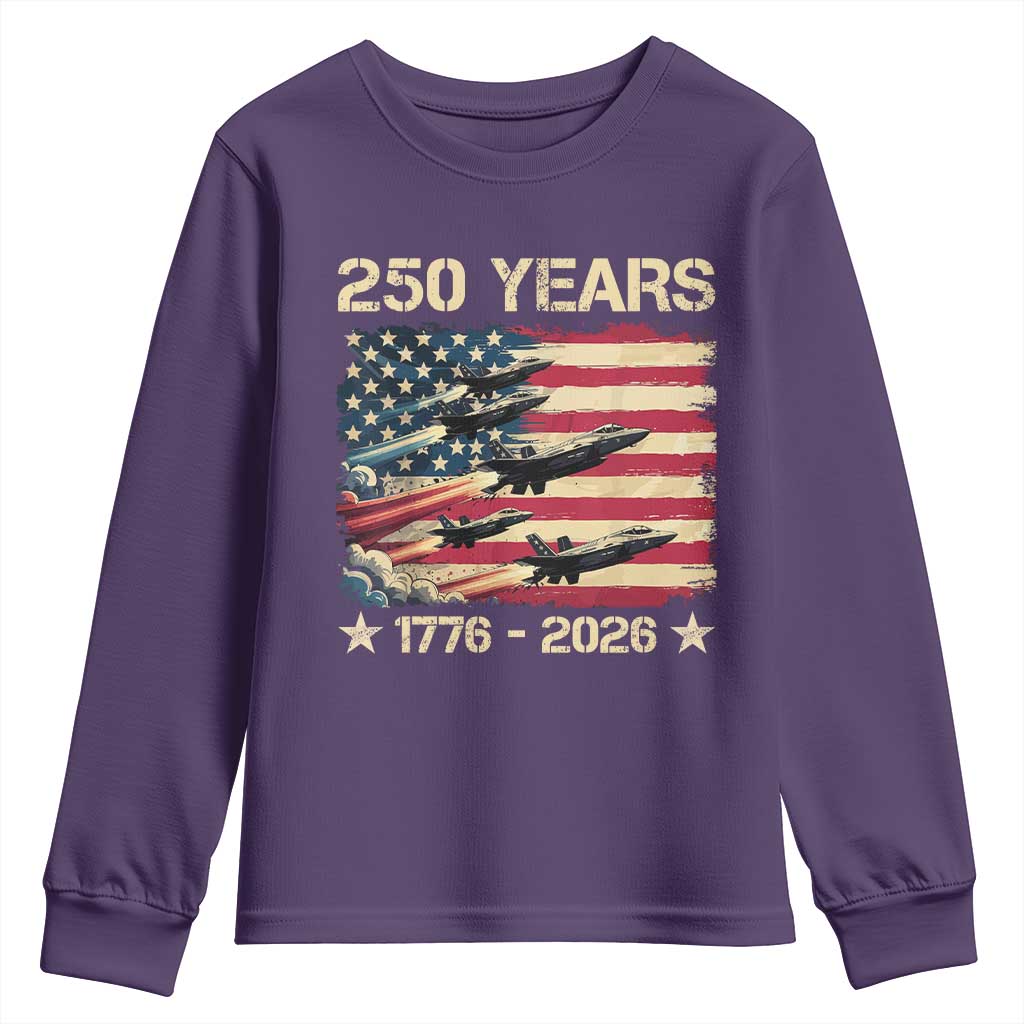 USA 250 Years 1776 2026 Patriotic Jets Trail American Flag Youth Sweatshirt