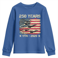 USA 250 Years 1776 2026 Patriotic Jets Trail American Flag Youth Sweatshirt