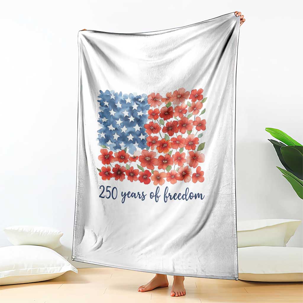 US 250 Years Of Freedom Throw Blanket Retro Flower American Flag