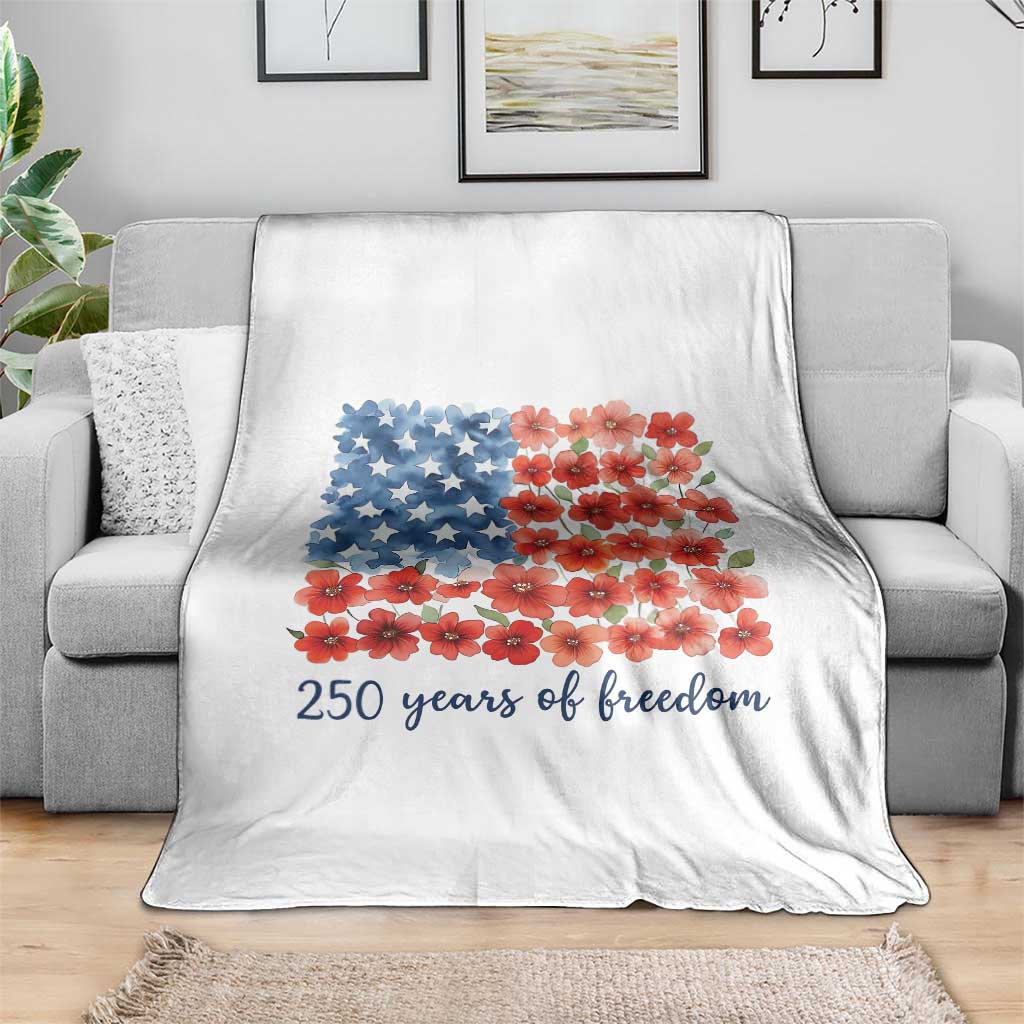 US 250 Years Of Freedom Throw Blanket Retro Flower American Flag