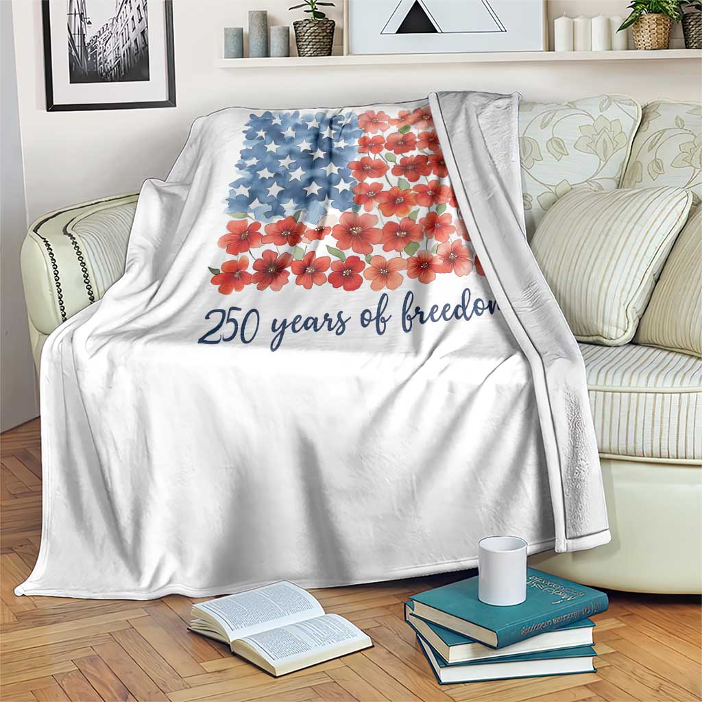 US 250 Years Of Freedom Throw Blanket Retro Flower American Flag