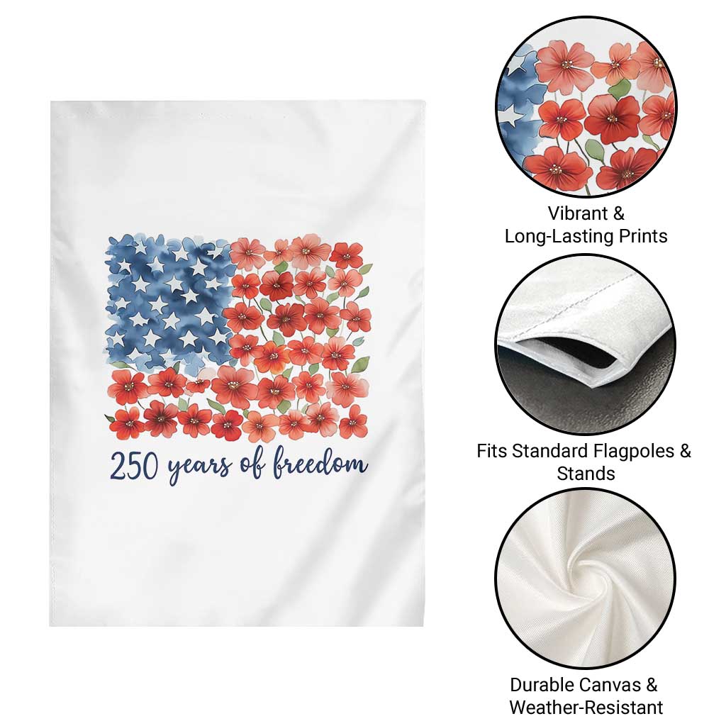 US 250 Years Of Freedom Garden Flag Retro Flower American Flag