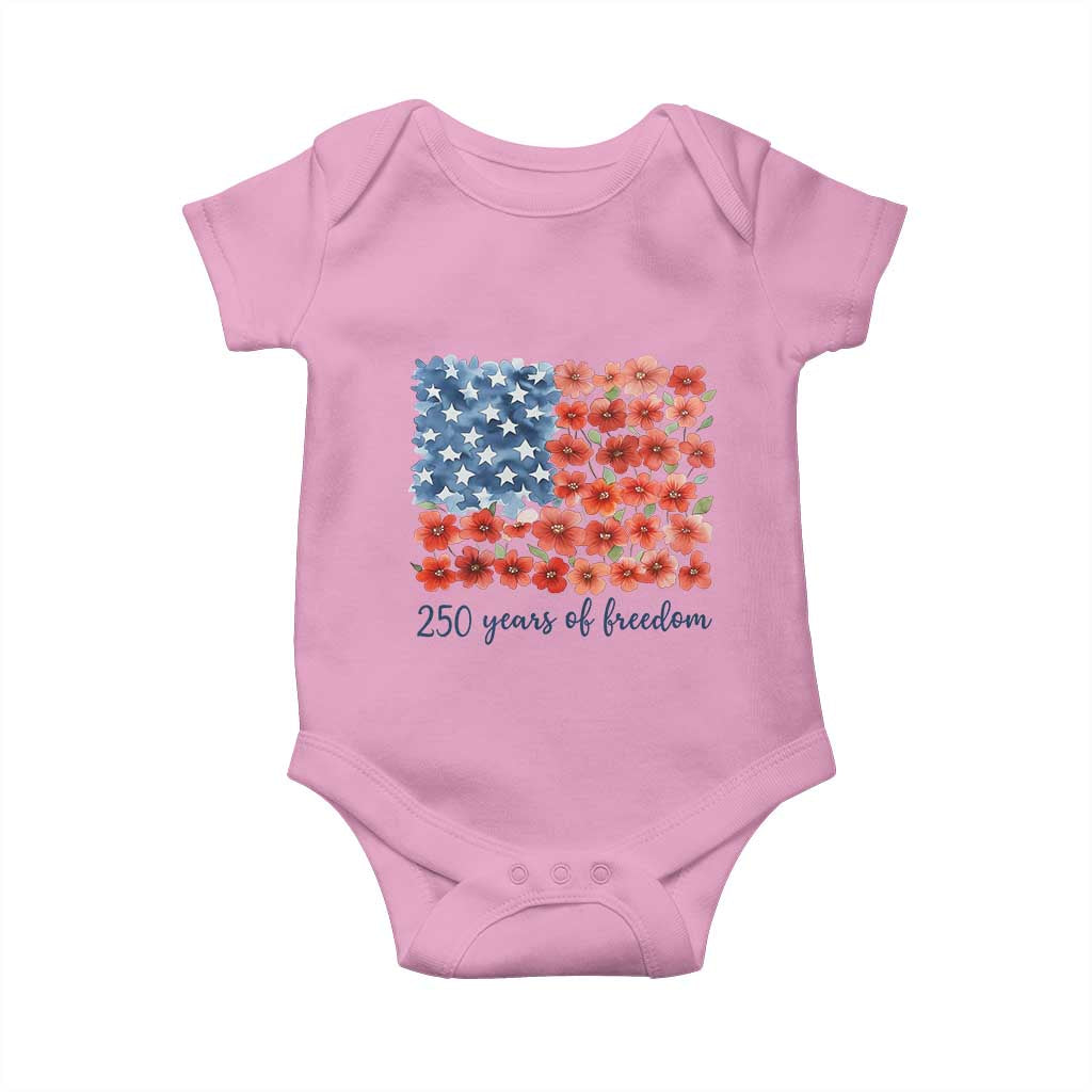 US 250 Years Of Freedom Baby Onesie Retro Flower American Flag