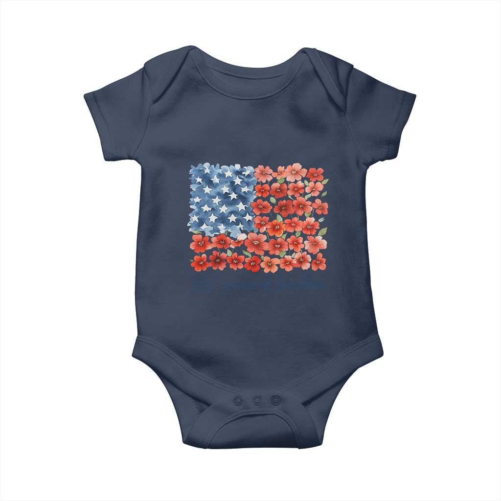 US 250 Years Of Freedom Baby Onesie Retro Flower American Flag