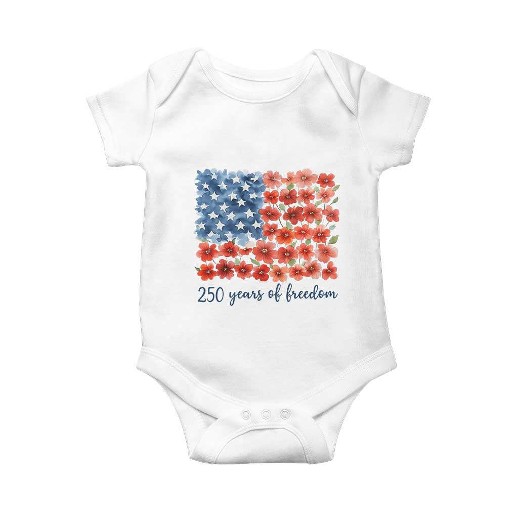 US 250 Years Of Freedom Baby Onesie Retro Flower American Flag