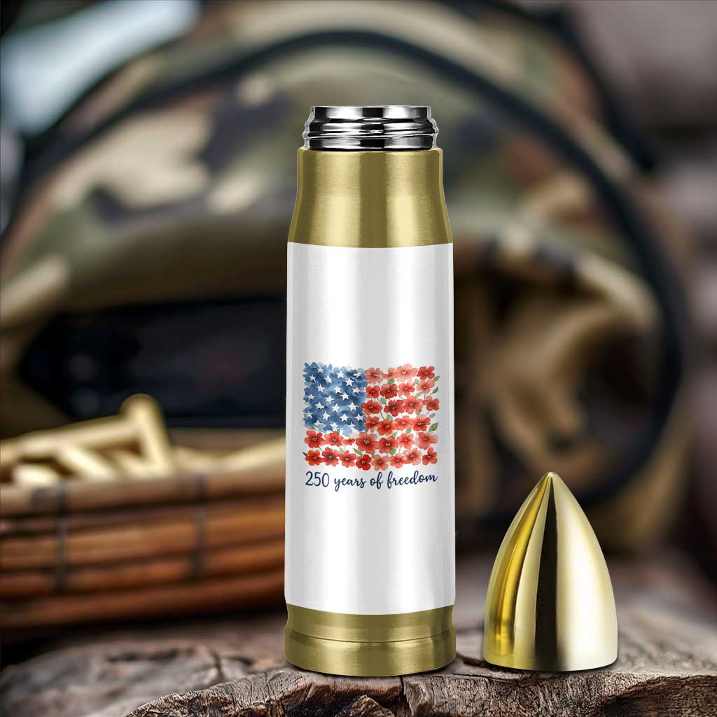 US 250 Years Of Freedom Bullet Tumbler Retro Flower American Flag