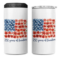 US 250 Years Of Freedom 4 in 1 Can Cooler Tumbler Retro Flower American Flag