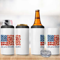 US 250 Years Of Freedom 4 in 1 Can Cooler Tumbler Retro Flower American Flag