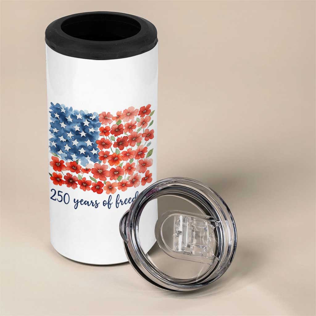 US 250 Years Of Freedom 4 in 1 Can Cooler Tumbler Retro Flower American Flag