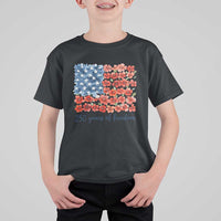 US 250 Years Of Freedom T Shirt For Kid Retro Flower American Flag