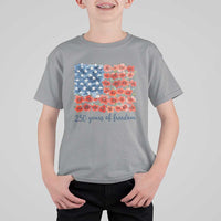 US 250 Years Of Freedom T Shirt For Kid Retro Flower American Flag