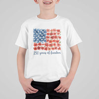 US 250 Years Of Freedom T Shirt For Kid Retro Flower American Flag