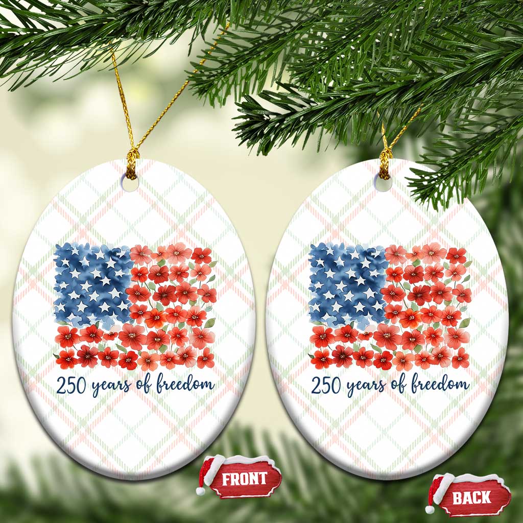 US 250 Years Of Freedom Ceramic Ornament Retro Flower American Flag