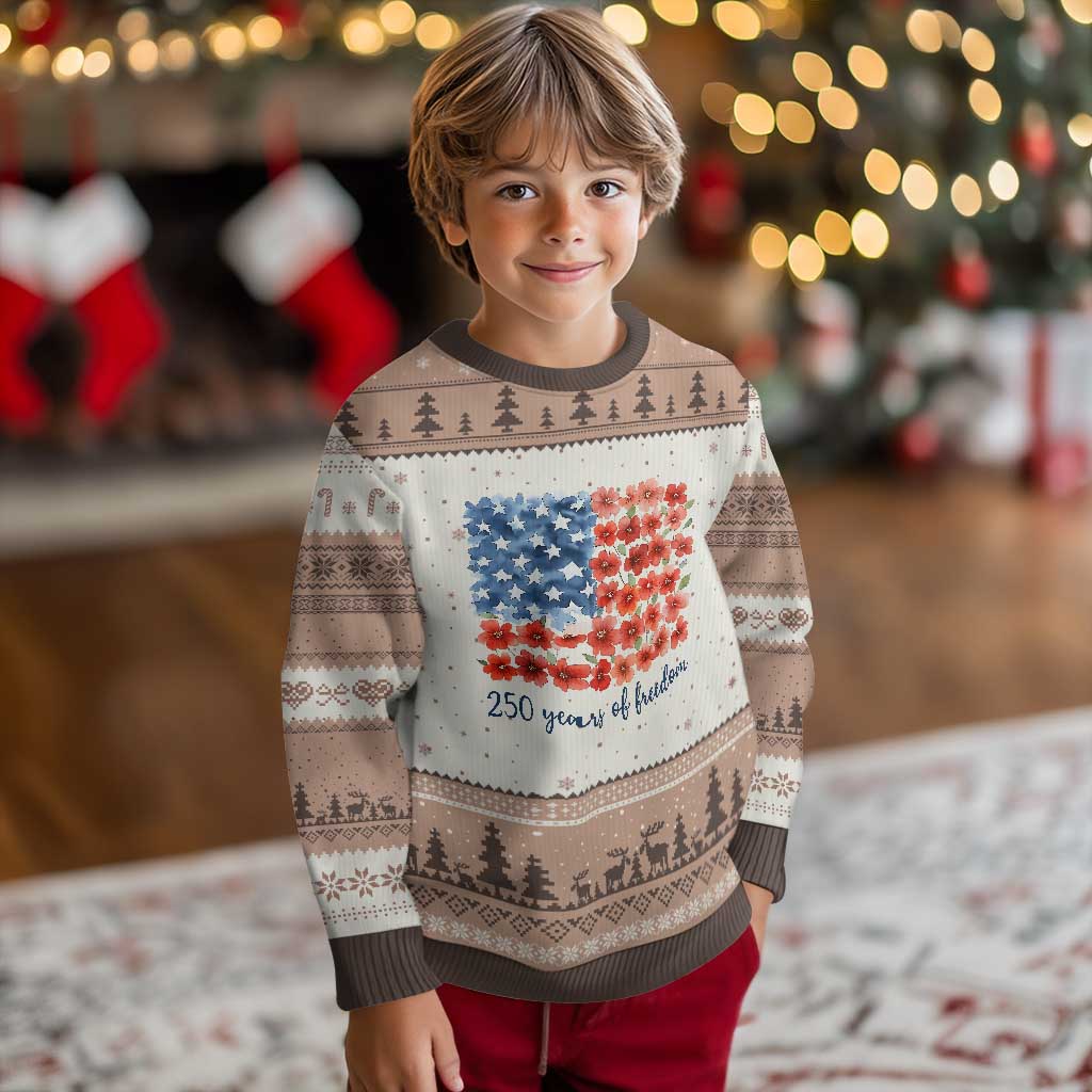 US 250 Years Of Freedom Ugly Christmas Sweater Retro Flower American Flag