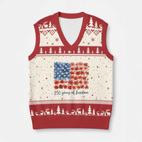 US 250 Years Of Freedom V-Neck Knit Sweater Vest Retro Flower American Flag