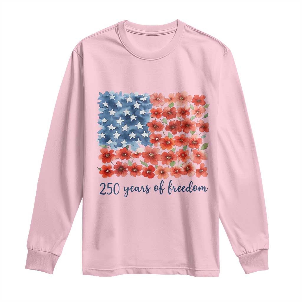 US 250 Years Of Freedom Long Sleeve Shirt Retro Flower American Flag