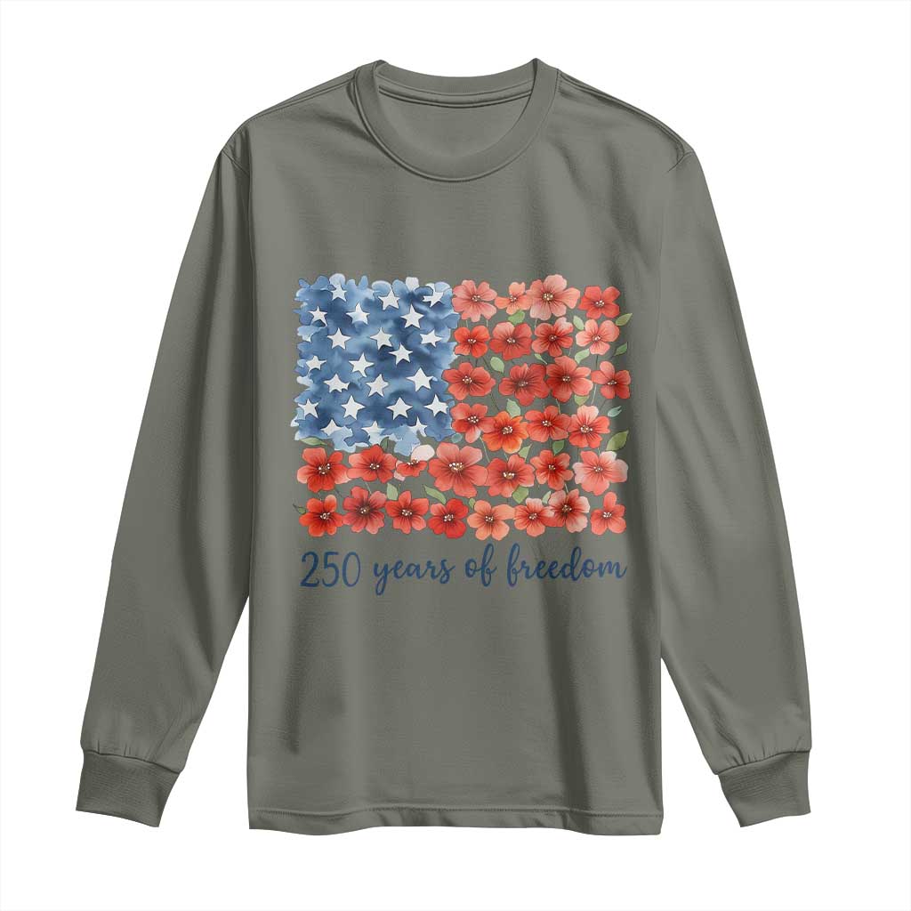 US 250 Years Of Freedom Long Sleeve Shirt Retro Flower American Flag
