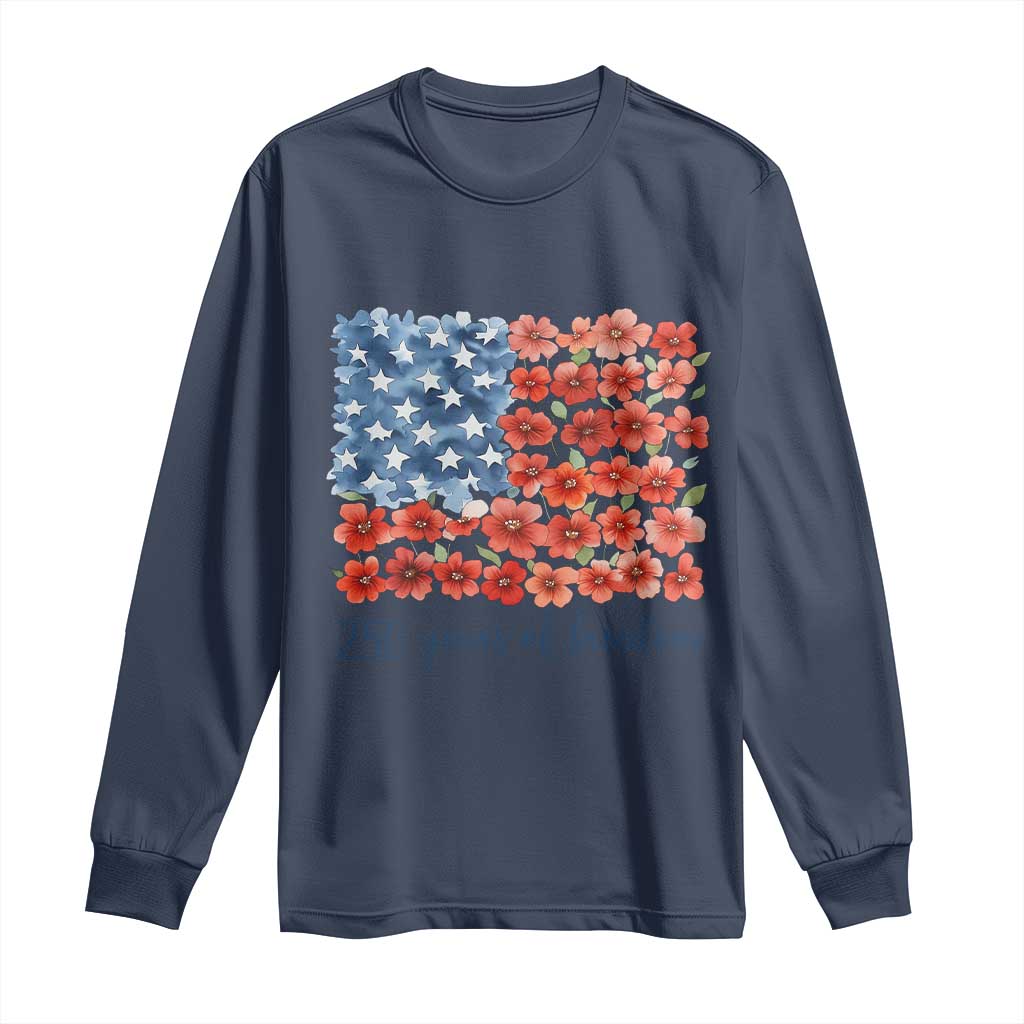 US 250 Years Of Freedom Long Sleeve Shirt Retro Flower American Flag