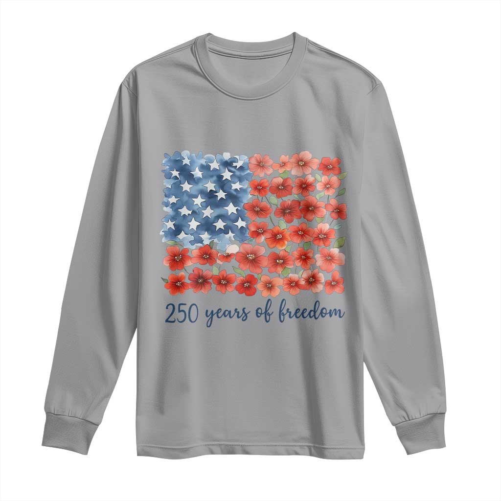 US 250 Years Of Freedom Long Sleeve Shirt Retro Flower American Flag