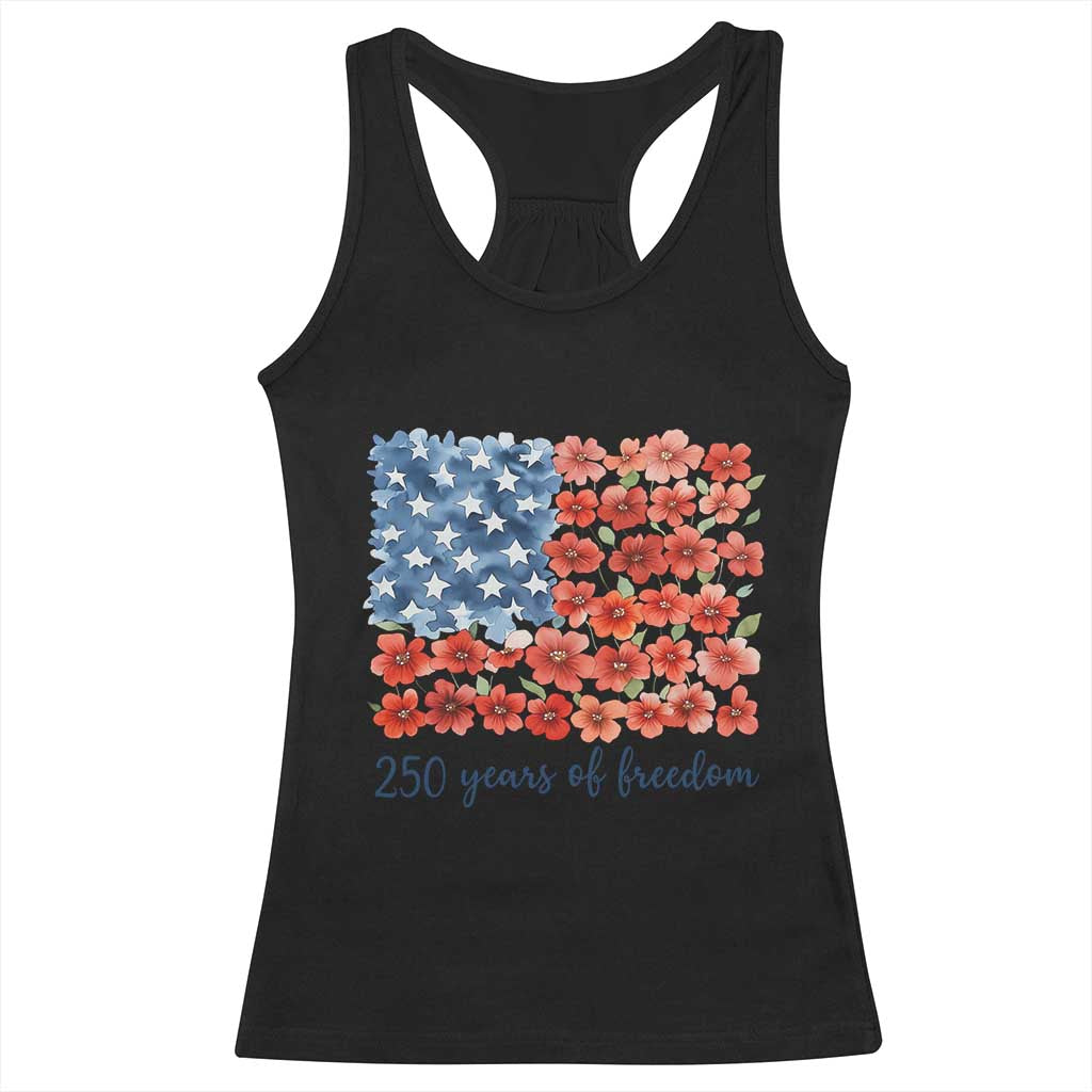 US 250 Years Of Freedom Racerback Tank Top Retro Flower American Flag