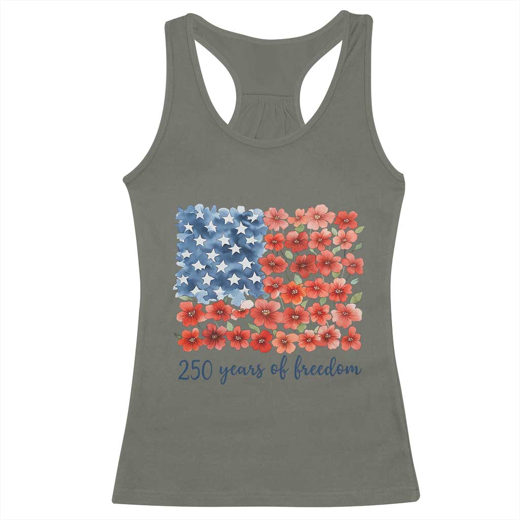 US 250 Years Of Freedom Racerback Tank Top Retro Flower American Flag